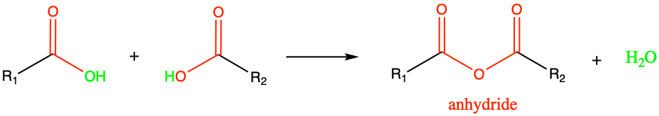 Condensation reaction between two carboxylic acids results in the formation of an anhydride functional group