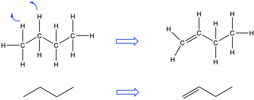 Butene corresponds to the dehydrogenation of butane