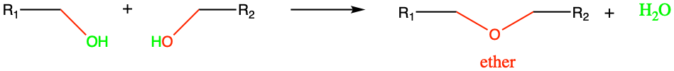 Etherification: condensation reaction between two alcohols
