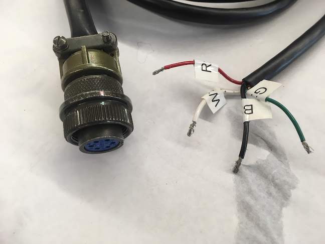 6-pin cable to trigger a sampling sequence to the MUX, using the black (M-) and green (M+) wires, and, to communicate between the MUX and the spectro::lyser using the white (A+) and the red (B-) wires through the RS485 protocol