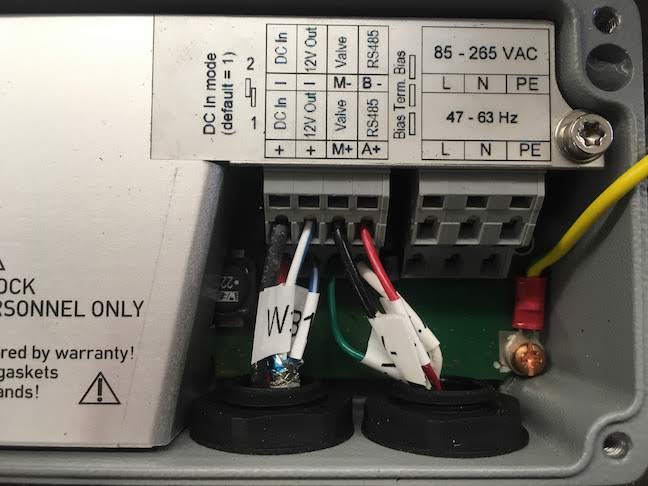 2-pin cable to provide 12V DC power to the MUX, with the blue wire as '+' and the white wire as '-'